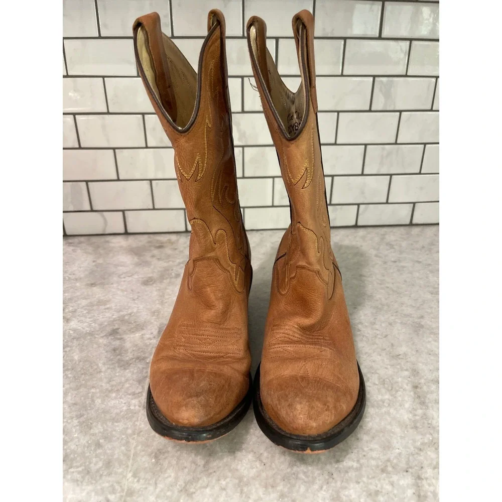 Old West Boots Youth 4.5 Girl Tan CCY8129G Leather Western Cowboy Stitched